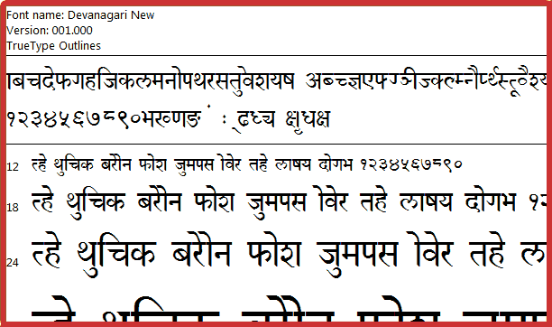 Probably, seeing this as failed to load the preview of Devanagari New